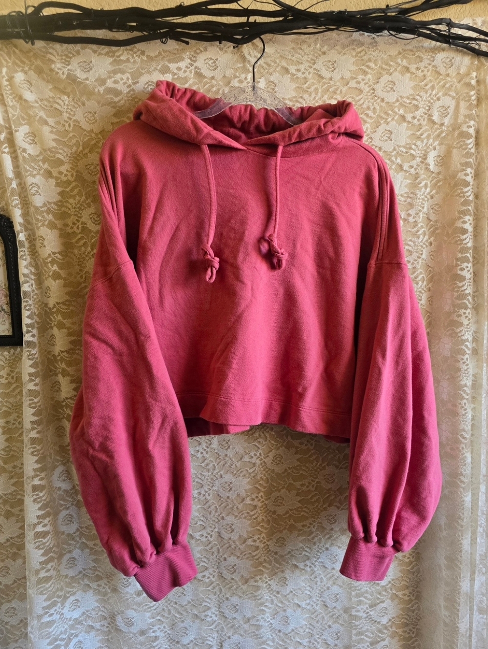 French Terry Drop Shoulder Cropped Pink Hoodie Sweatshirt - ZENANA